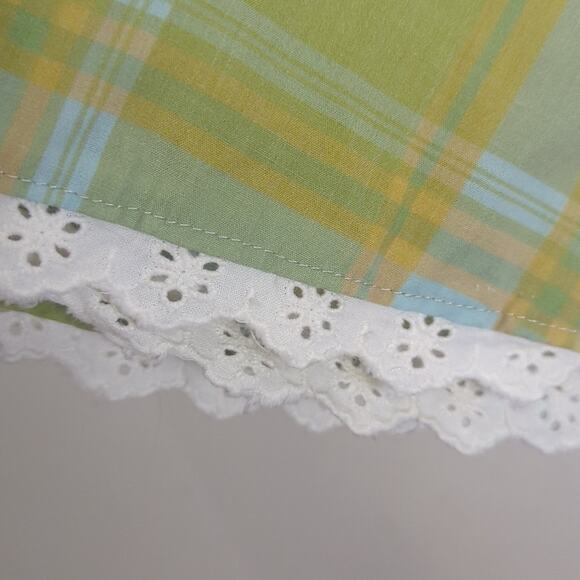 1970s Nostalgic Plaid Eyelet Lace Girls Dress Size 10 - Picture 6 of 12